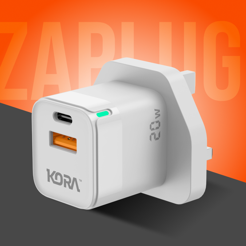 Kora Zaplug 20W Wall Charger Ultra Fast PD & QC Wall Charger with 1 USB & 1 Type C