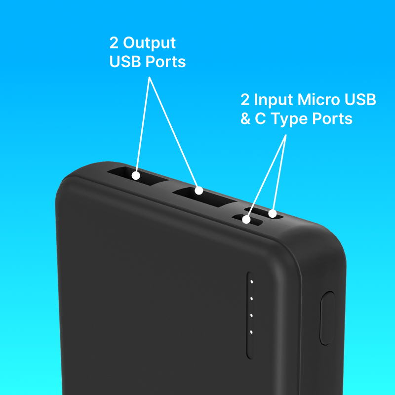 Kora Thundervolt 1 Power Bank 10,000 mAh with 2 USB, 1 Micro USB & 1 Type C with LED Indicator