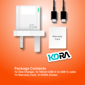 Kora Zaplug 20W Wall Charger Ultra Fast PD & QC Wall Charger with 1 USB & 1 Type C