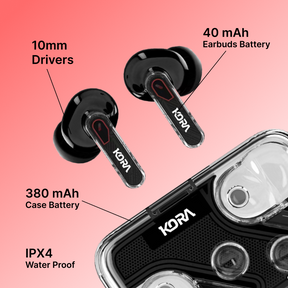 Kora Zenpods Wireless Earbuds with ENC, 10mm drivers, 40 Hours Playback, Type C Fast Charging, Waterproof